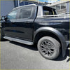 Black ford ranger 2022 double cab with side step running board oem style and rugged matte black alloy wheels