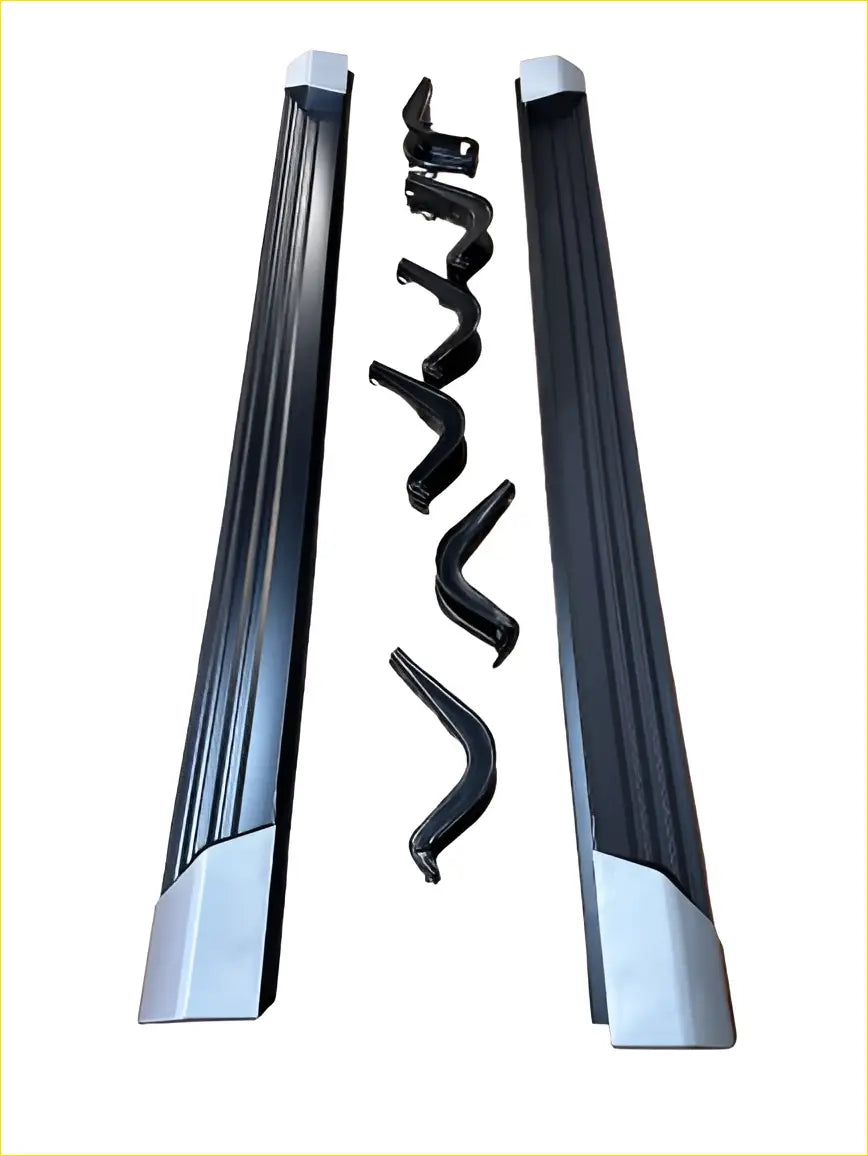 Side step running board oem style triton 2019-2023 double cab black and silver with sleek ribbed grip design