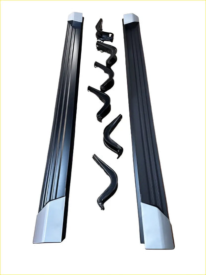 Side step running board oem style triton 2019-2023 double cab black and silver with sleek ribbed grip design