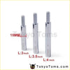 Silver shift knob extension made of chrome metal with three threaded rods of different lengths for manual gear shifters
