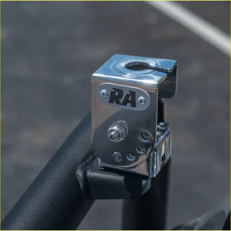 Chrome finished slotted stainless steel folding antenna bracket with sleek rectangular design and bolts for 4wd ute offroad use