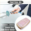 Pink rose quartz smart key fob cover case with gold trim made of TPU for Toyota Prius 2006-2022 shown from back side