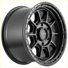 Black matte finish sniper recon 17x9 alloy wheel with rugged multi spoke design and embossed branding
