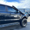 Black stainless steel snorkel for Ford Ranger PX2 PX3 2016-2021 with black matte metal roof rack shown from back side