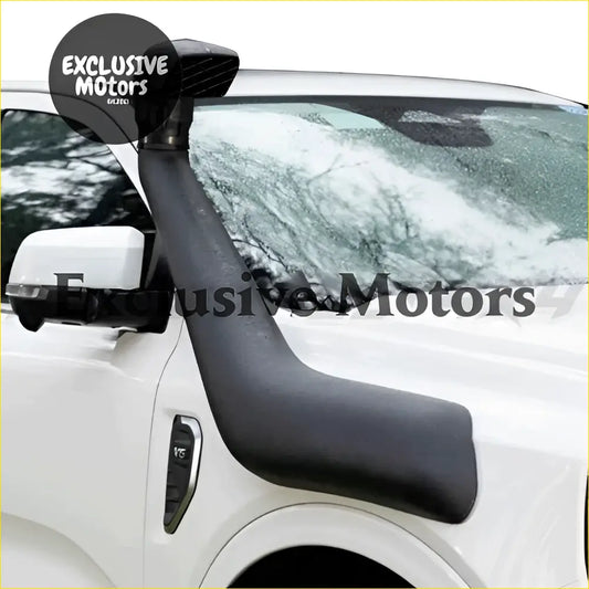 Black rubber snorkel kit for ford ranger everest 2022-2023 mounted on the side of a white vehicle