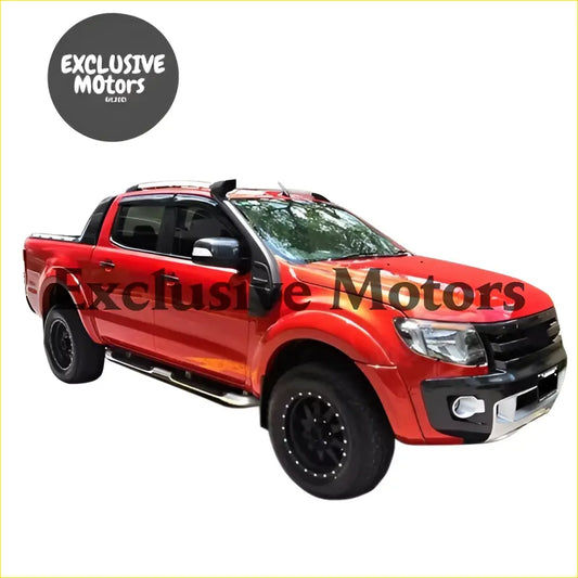 Red ford ranger px1 pickup truck with black wheels and chrome accents featuring a snorkel kit for 2012-2015 models