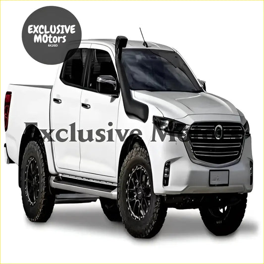 White Mazda BT50 pickup truck with black snorkel kit and off-road tires for 2021-2023 models