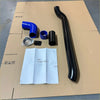 Black stainless steel snorkel for Toyota Hilux Revo 2015+ with black rubber exhaust pipe and blue silicone fittings
