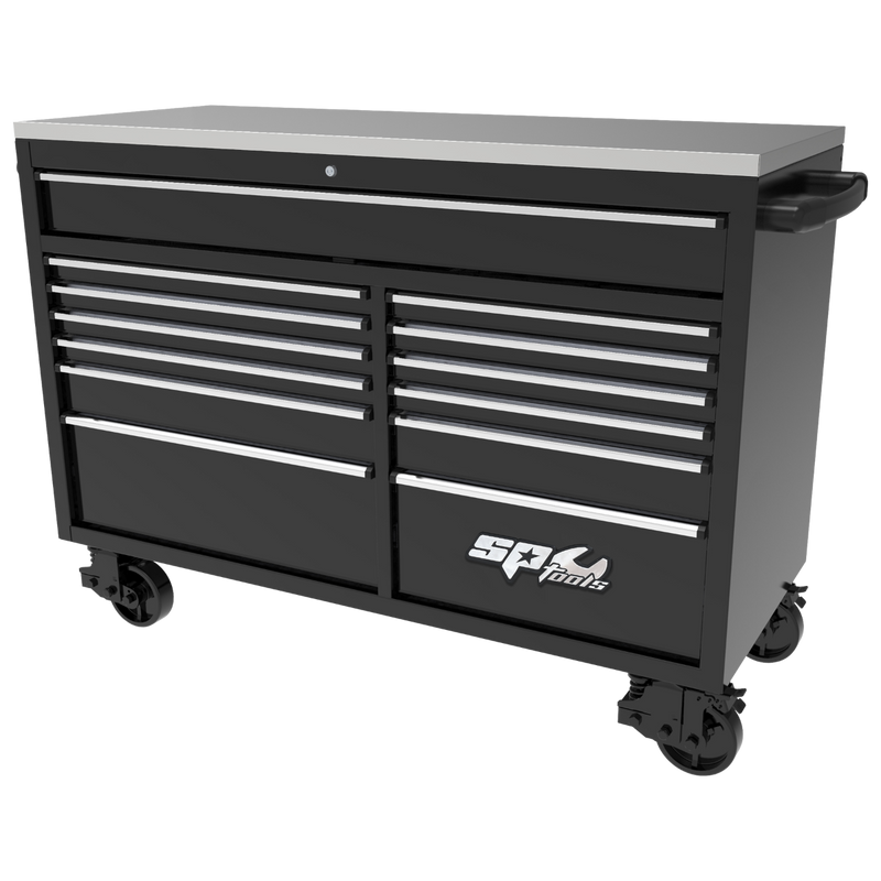 SP Tools 59in. 13 Drawer USA Sumo Rollercab Black/Chrome