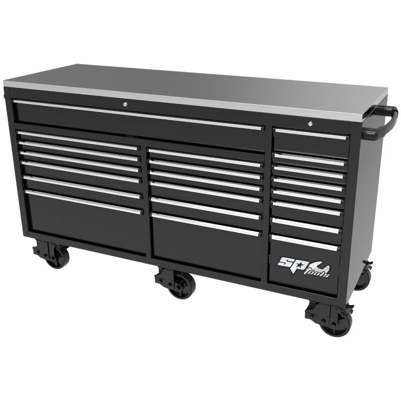 SP Tools 73in. 21 Drawer USA Sumo Rollercab Black/Chrome