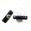 Black metal spare tire carrier latch with gold locking mechanism and silver chain for Mazda B Series 2002-2006 back side