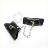 Black metal trailer hitch lock with silver chain and brass-colored lock for spare tire carrier mazda b series 2002-2006