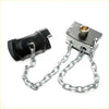 Black plastic and silver metal trailer hitch lock with chain for spare wheel carrier on toyota hilux 4wd 2005-2015