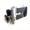 Black metal door latch with white plastic handle and brass spring for toyota hilux 1988-1997 spare wheel carrier back side
