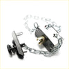 Black metal door chain lock with silver links and brass lock used as spare wheel tire carrier for toyota hilux 2012-2015