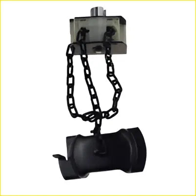 Black metal chain attached to rectangular valve body with cylindrical handle spare wheel tire winch winder for toyota hilux