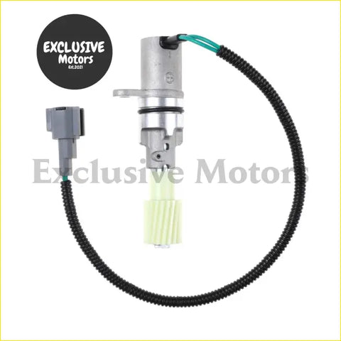 Silver metallic crankshaft position speed sensor with black cable green connector and yellow gear for nissan d21 pickup