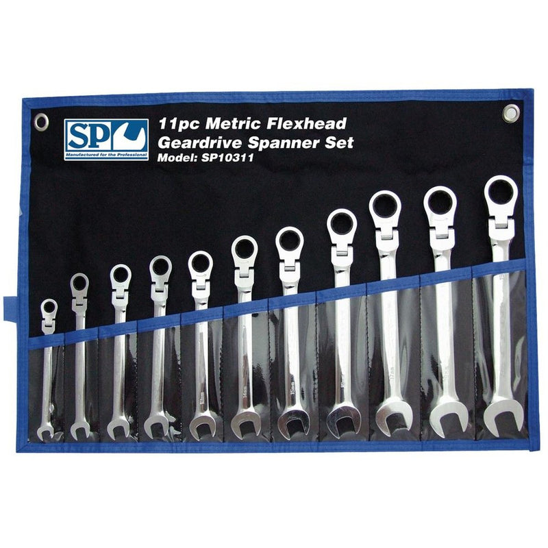 SP Tools Spanner Set Flexhead Geardrive Roe Metric 11Pc