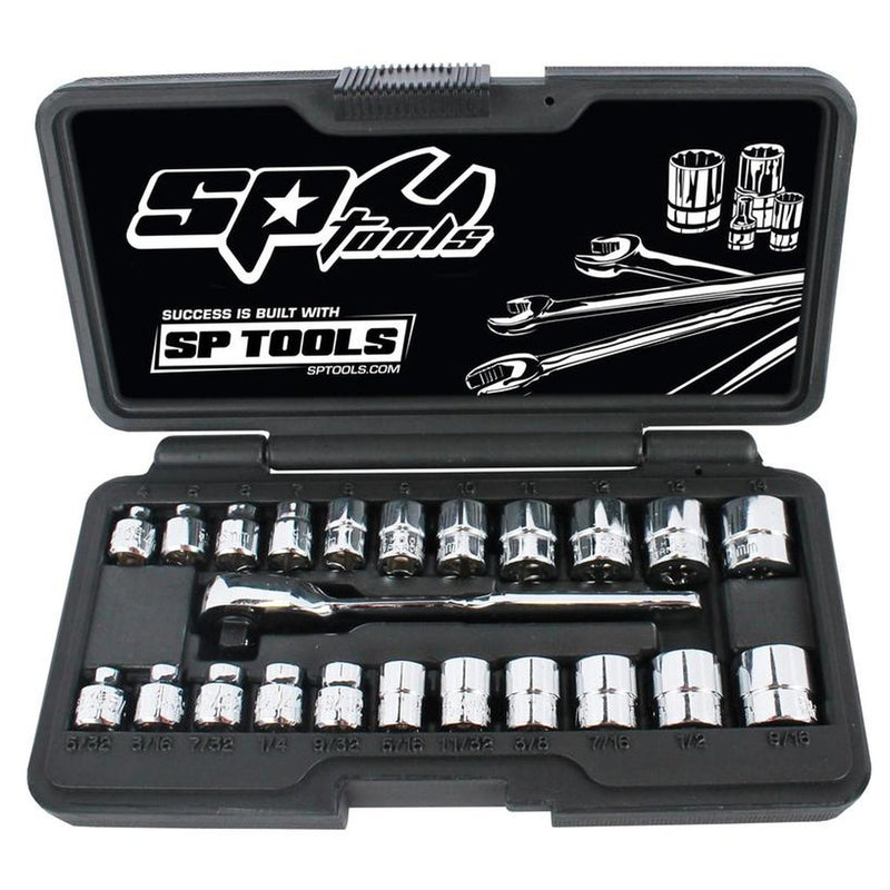 SP Tools Socket Set 1/4Dr 6Pt Low Profile 23Pc Metric/Sae