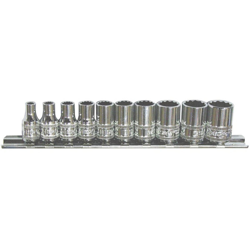 SP Tools Socket Rail 1/4"Dr 12PT 10Pc Metric