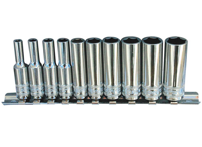 SP Tools Socket Rail 1/4"Dr 6PT Deep 10Pc Metric