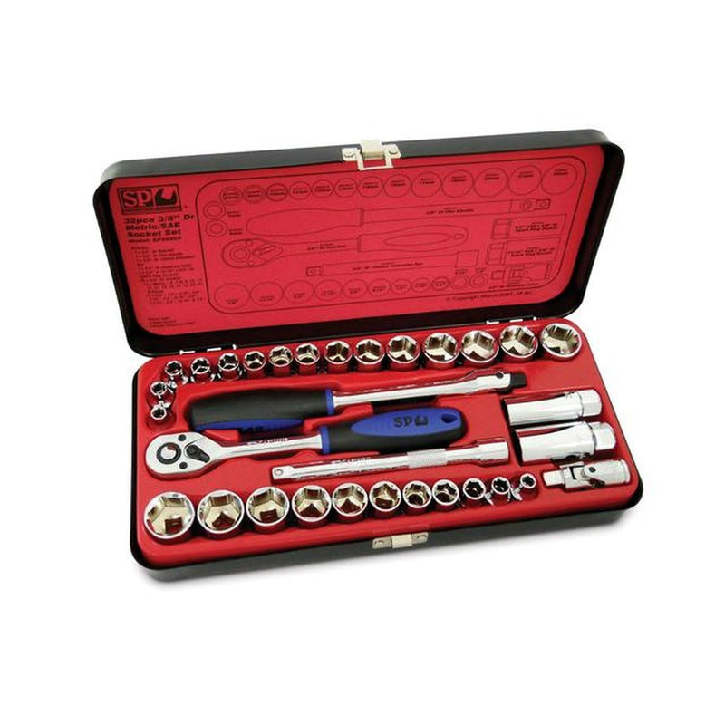 SP Tools Socket Set 3/8"Dr 6PT 32 Pc Metric/SAE