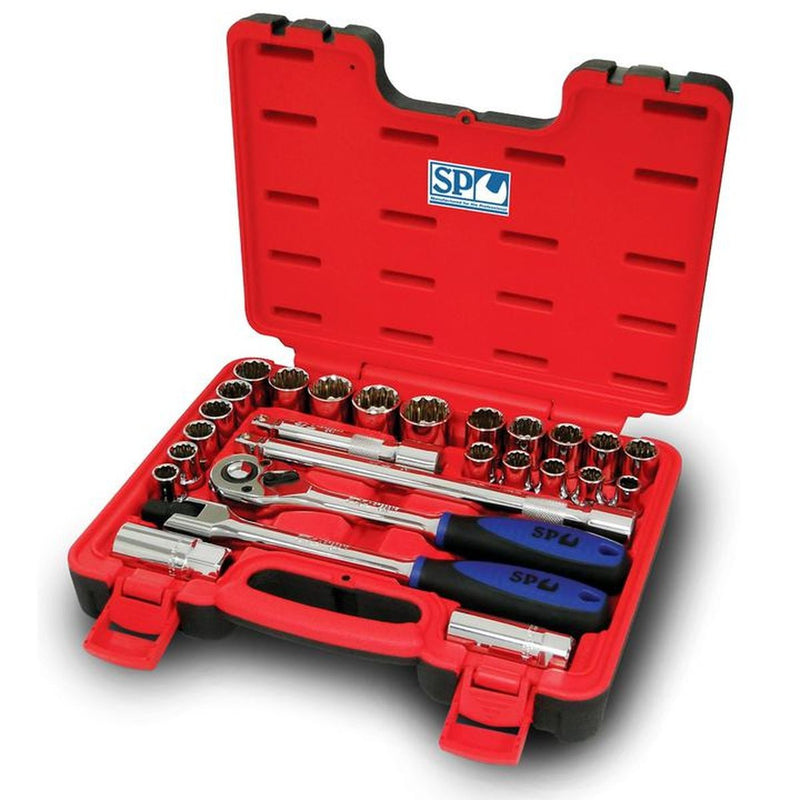 SP Tools Socket Set 1/2" Drive 12PT 26 Pc Metric/SAE In