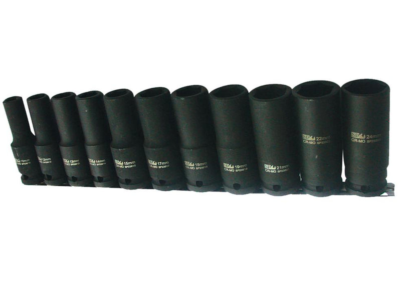 SP Tools Socket Rail Impact 1/2"Dr Deep 6PT 11Pc Metric
