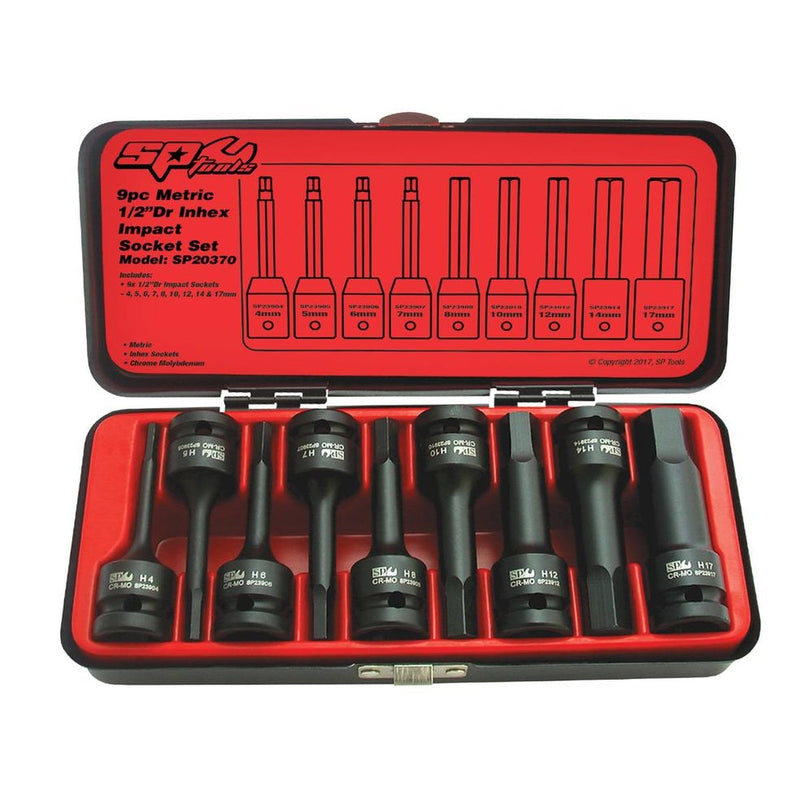 SP Tools Socket Set Impact 1/2"Dr Inhex 9Pc Metric
