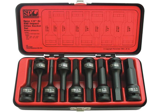 SP Tools Socket Set Impact 1/2"Dr Inhex 9Pc SAE