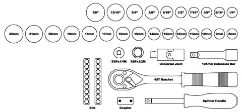 888 By SP Tools Socket Set 888 3/8" Dr 12PT Metric/SAE