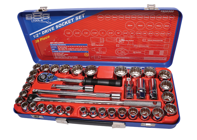 888 By SP Tools Socket Set 888 1/2" Dr 12PT Metric/SAE