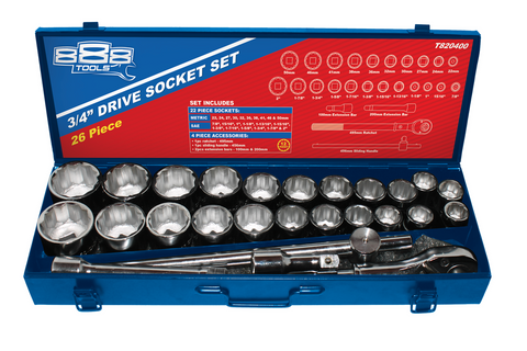 888 By SP Tools Socket Set 26Pc 12PT 3/4 Drive - Metal Box