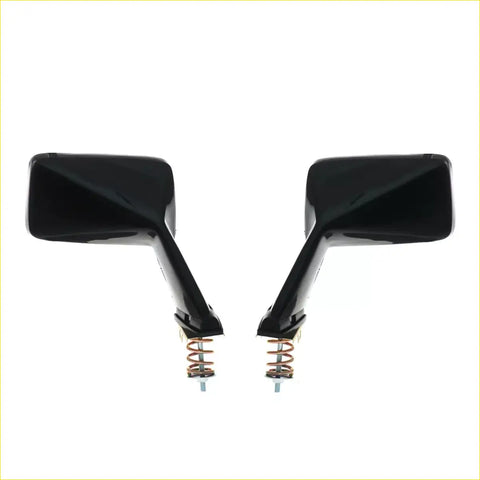 Black glossy finished square fender motorcycle side mirrors with metallic spring assemblies for Datsun Nissan S30 cars