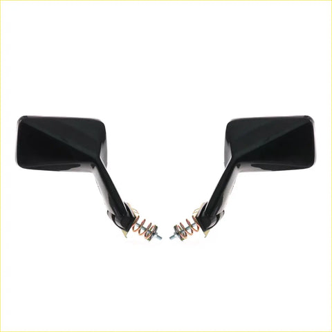 Black rectangular square fender mirrors set with glossy finish and spring-loaded mounts for 87-92 mazda capella mx6