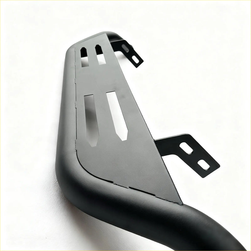 Black matte stainless steel rear rack with mounting brackets and rectangular cutouts for ford ranger px1 2 3 xlt 2012 2021