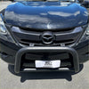 Matte black stainless steel nudge bar mounted on dark blue mazda bt-50 front bumper guard for 2012-2020 models