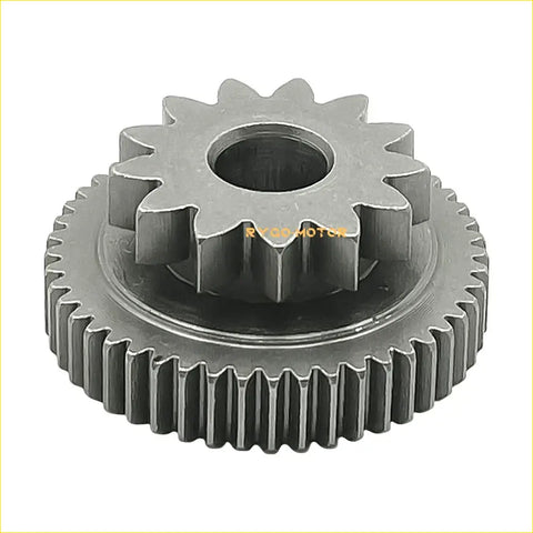 Silver metallic starter idler gear reduction with two interlocking gears for suzuki quadrunner 250 atv