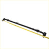 Black metal steering center drag link with yellow measuring tape for nissan big-m 1990-1999 shown from back side