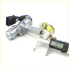 Silver metal car ignition switch with black plastic connector and blue wiring for steering column upper bracket toyota hilux