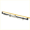 Black and silver metal steering drag link for nissan np300 1997-2000 with a yellow measuring tape alongside it