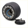 Black rubber steering wheel grip with metallic inner ring and blue wire for steering hub adapter daiatsu mira domino