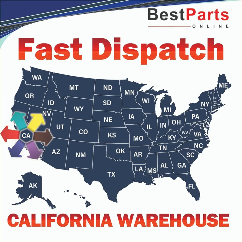 California warehouse map graphic with arrows highlighting location for steering rack and pinion repair seal kit toyota 4runner