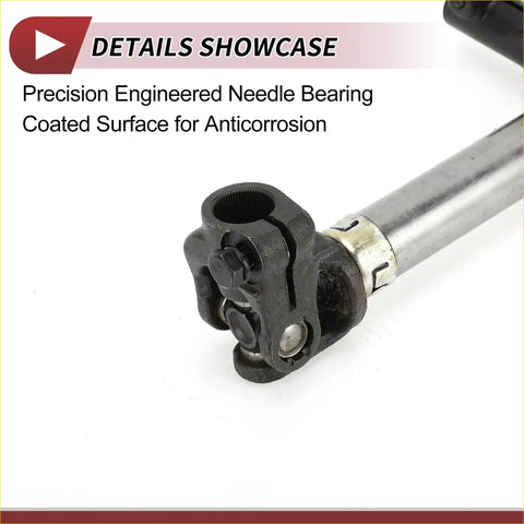 Black precision engineered needle bearing with anticorrosion coating mounted on metallic steering shaft for toyota rav4 2012