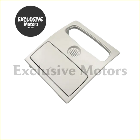 Silver metallic sunglass console lamp cover for ford ranger with rectangular handle cutout and circular speaker grille