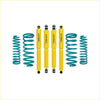 Set of four bright yellow dobinsons twin tube nitro gas shock absorbers with teal coil springs for suzuki jimny gj 5 door 2023 on