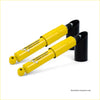 Pair of bright yellow dobinsons nitro gas lift twin tube shock absorbers for suzuki jimny gj 5 door 2023 on with black caps