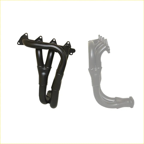 Black painted metal exhaust manifold with flange mounting points and curved tubing for suzuki swift 1.3l and holden barina