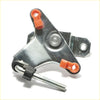 Metallic gray triangular tailgate handle controller bracket with orange clips and silver screw for mitsubishi triton l200