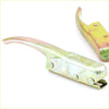 Yellow and green painted metal tailgate handle opener lever for nissan datsun 1300 520 521 1966-1972 shown from back side